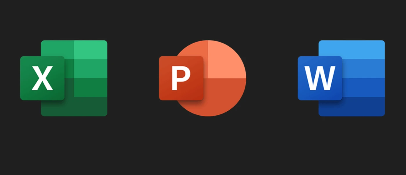The icons for Microsoft Excel, PowerPoint and Word side by side